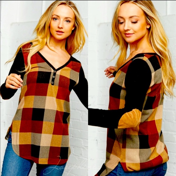 Sharp❤️🤎sassy rust+burgundy+black top elbow patch - Picture 1 of 6